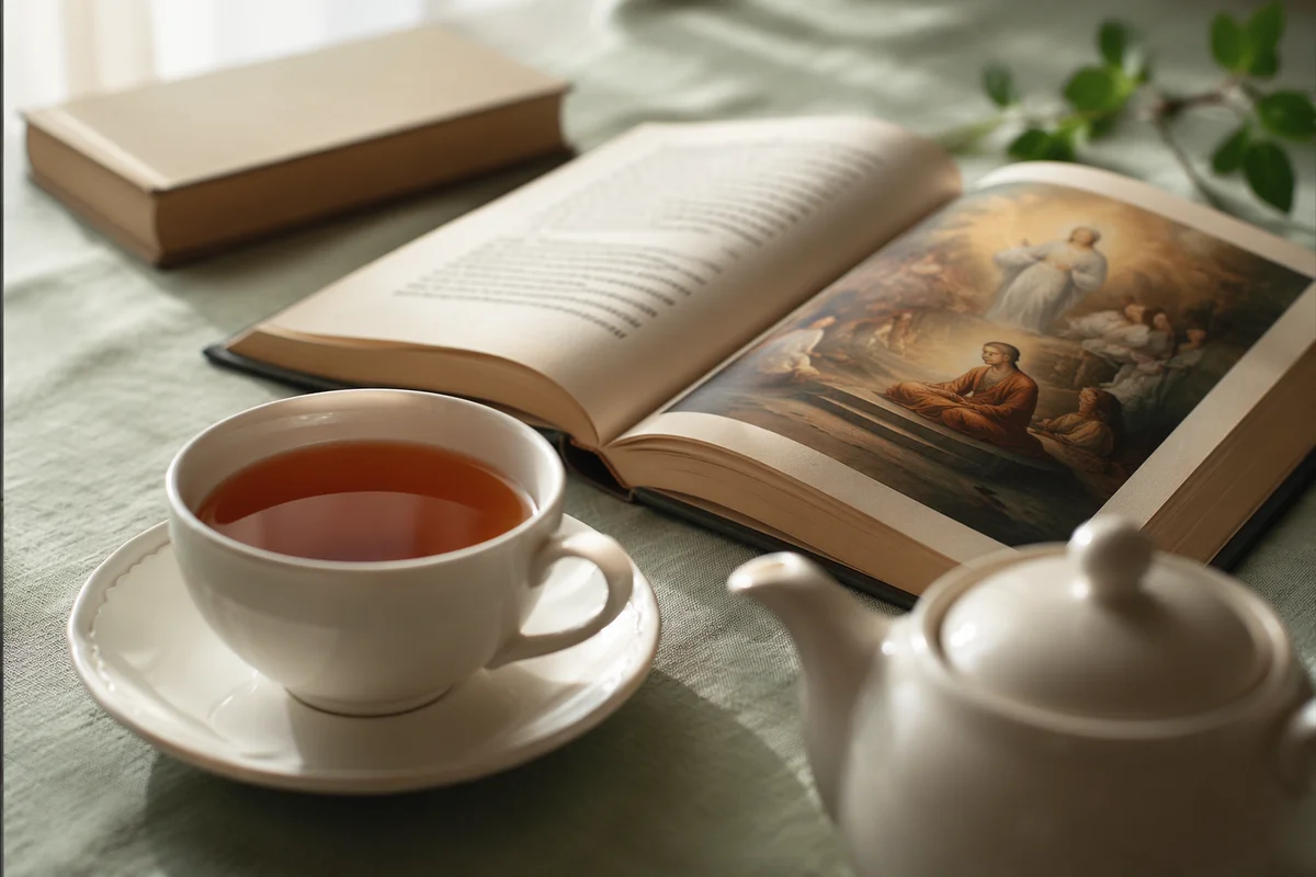 Tea Cup and Open Book Still Life
