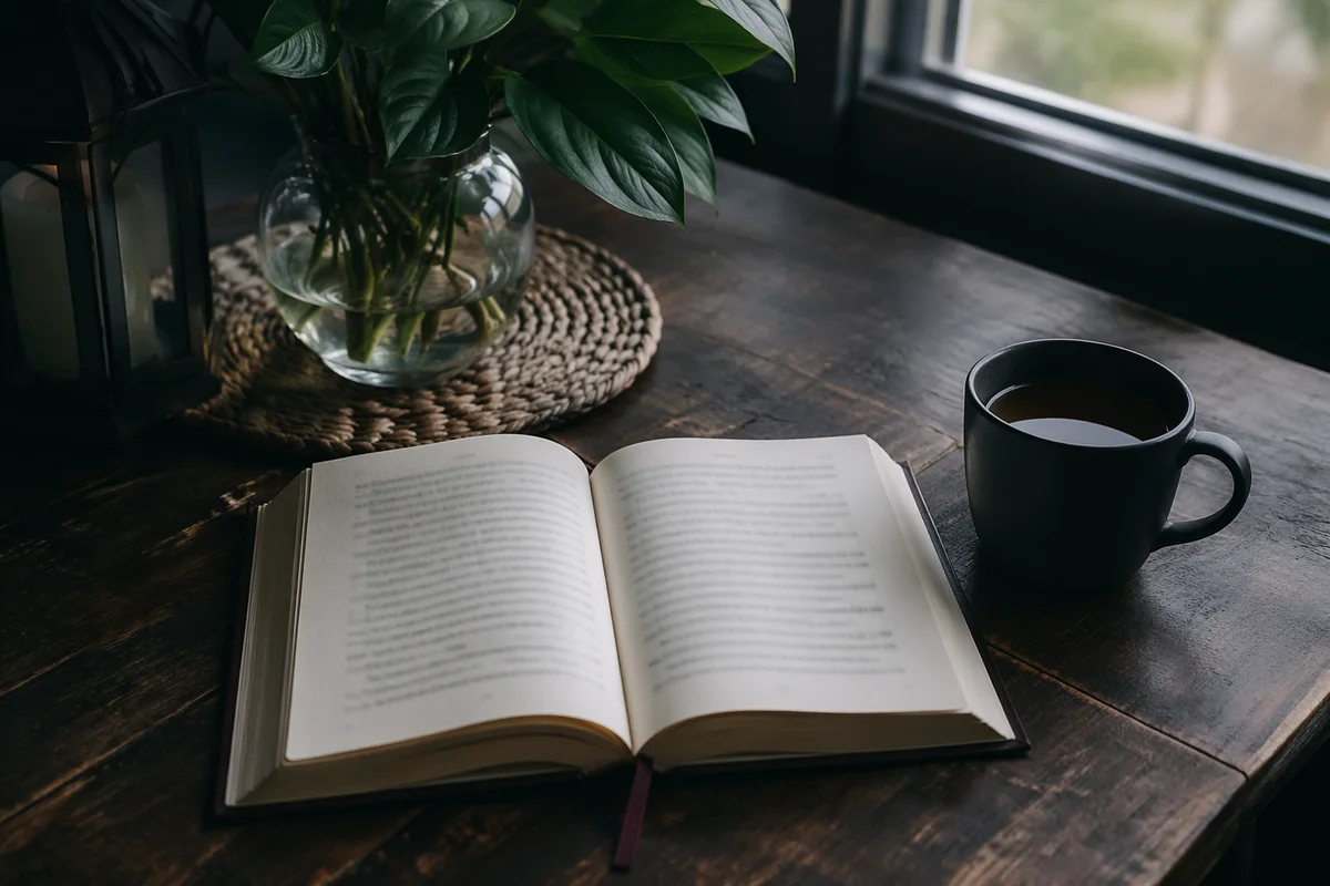 Open Book and Tea on Table