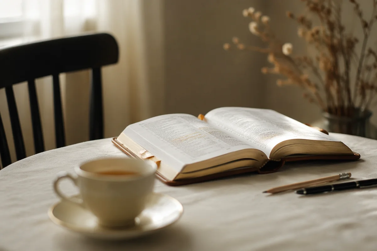 Open Book and Tea on Table