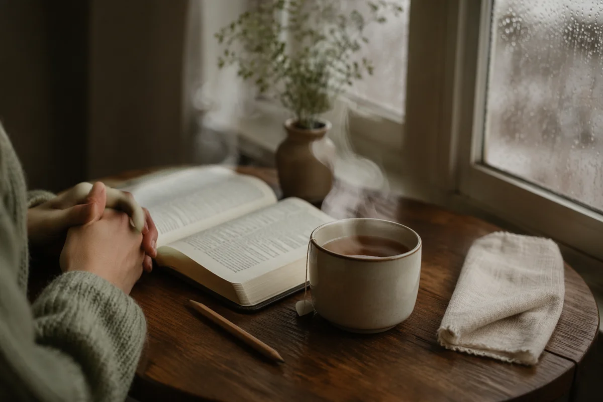 Open Book and Tea by Window