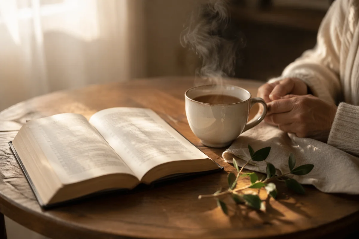 Open Book and Tea on Table