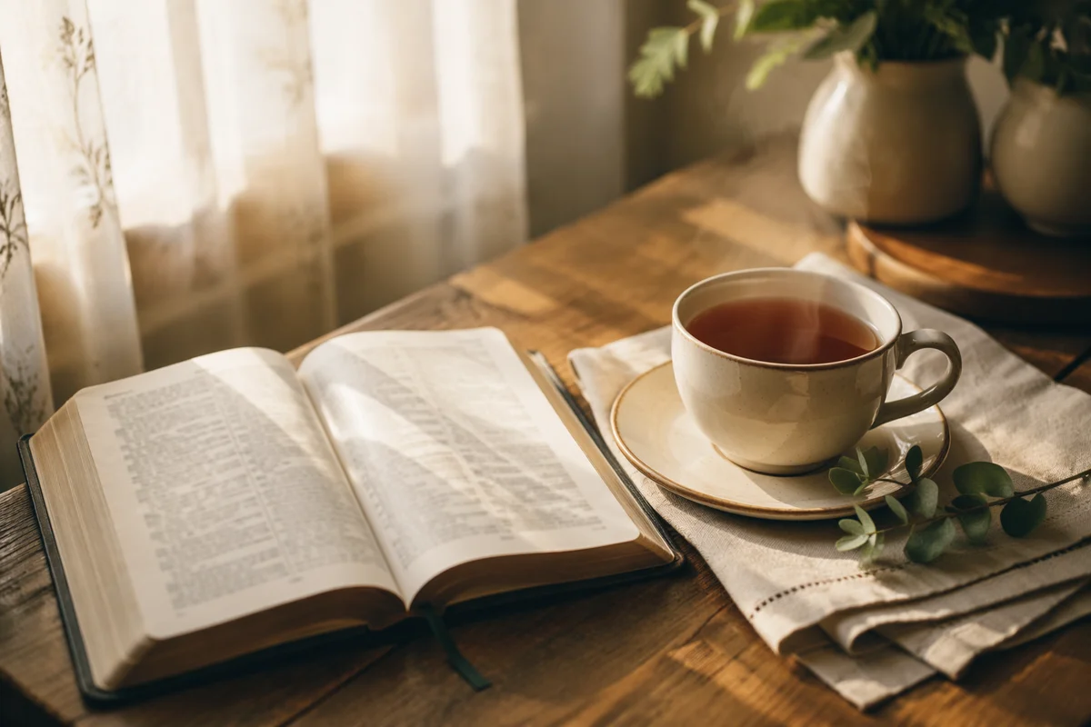 Open Book and Tea on Table