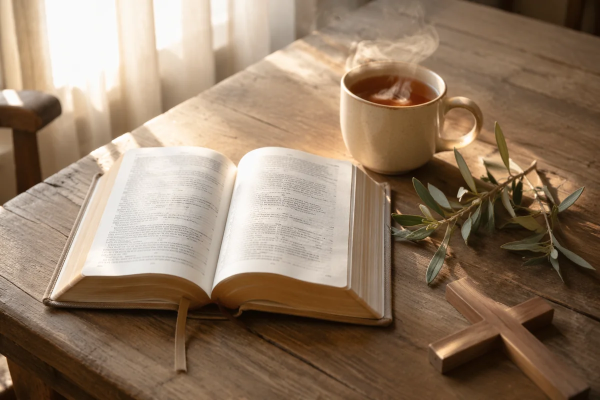 Open Book and Tea on Table