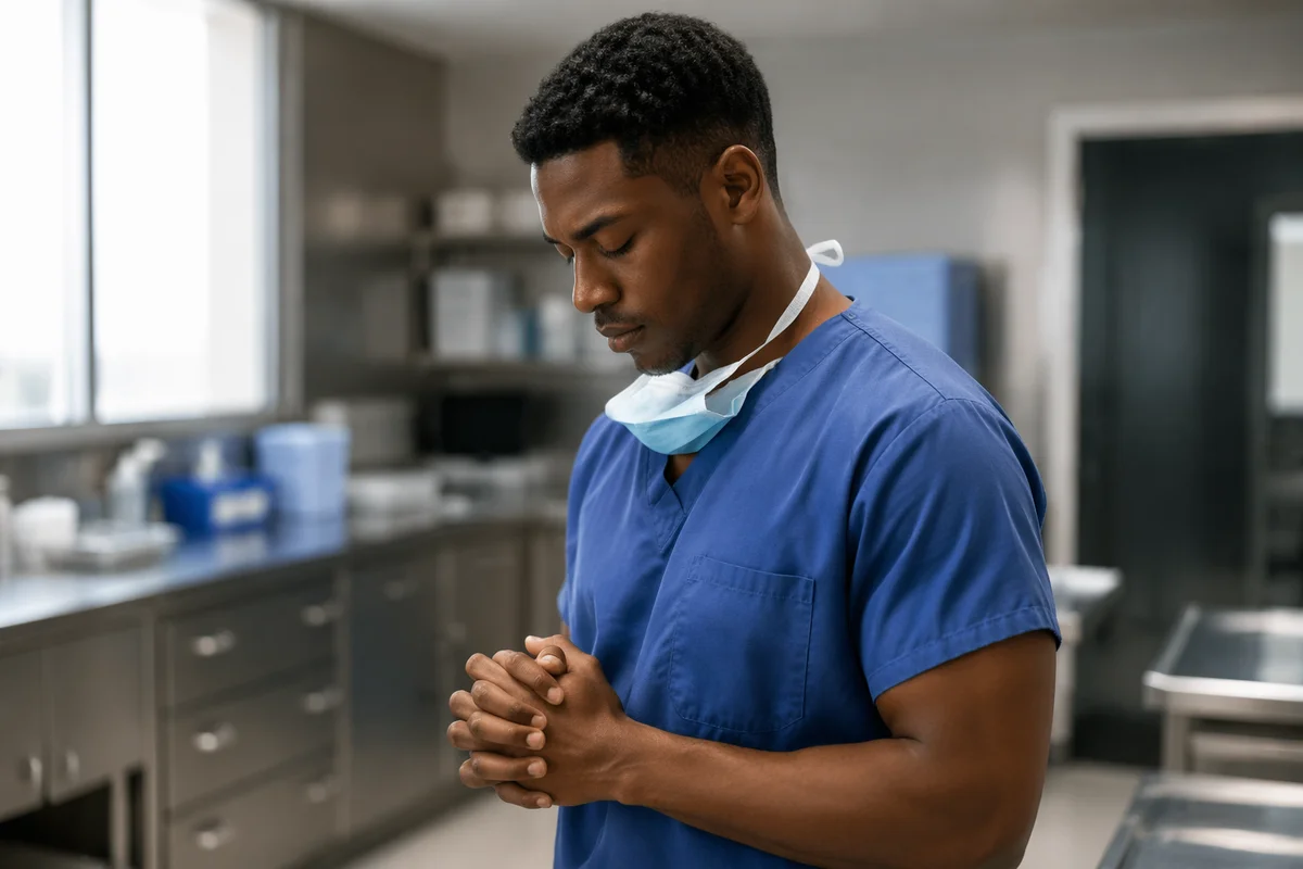 Doctor in Scrubs Pausing Before Surgery