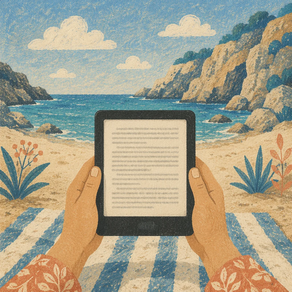 Beach Vacation Ebook Reading Close-Up