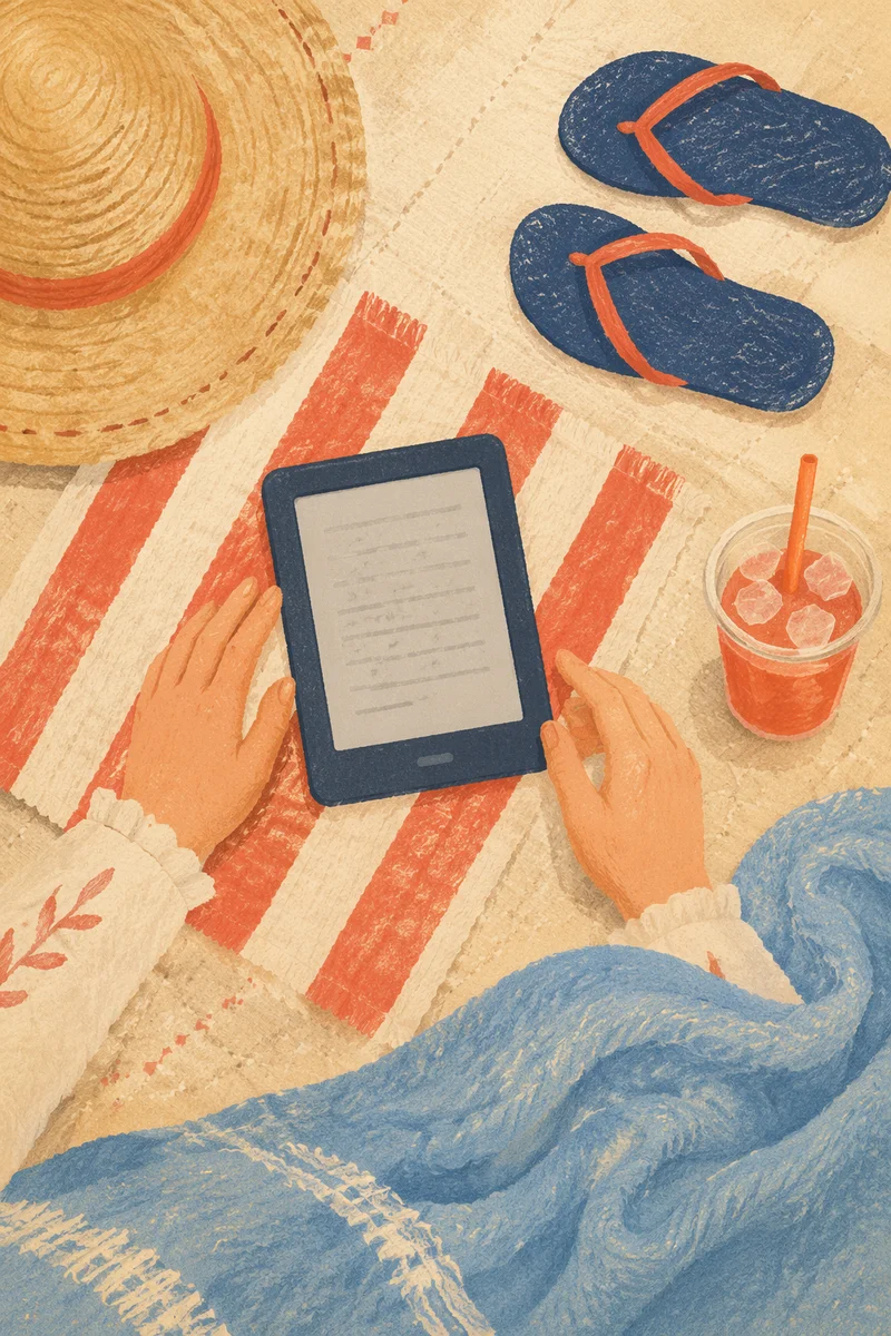 Beach Vacation Ebook Reader Flat Lay