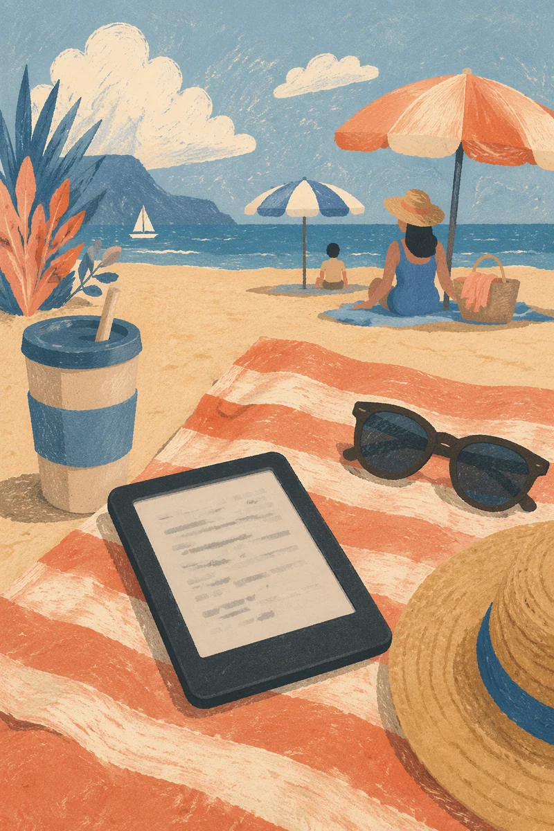 Vacation Ebook Reader on Striped Beach Towel