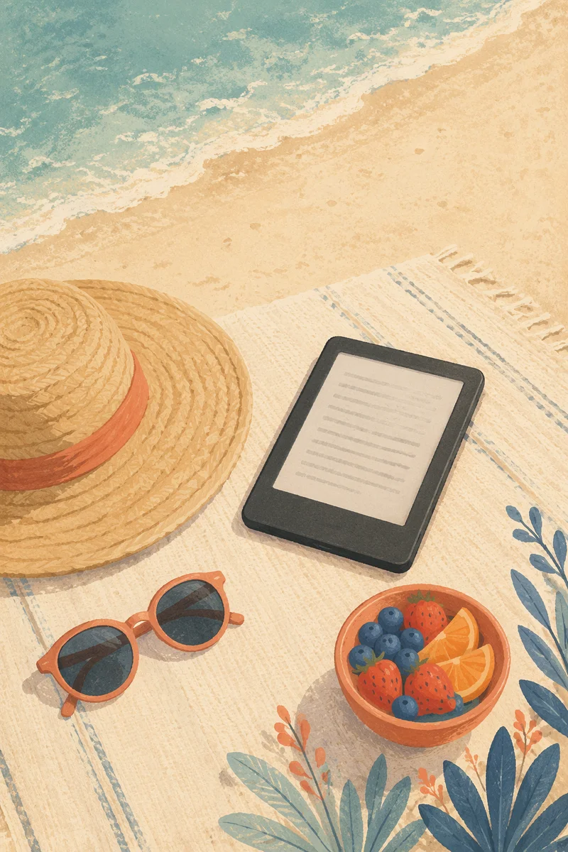 Ebook Reader Beach Vacation Flat Lay