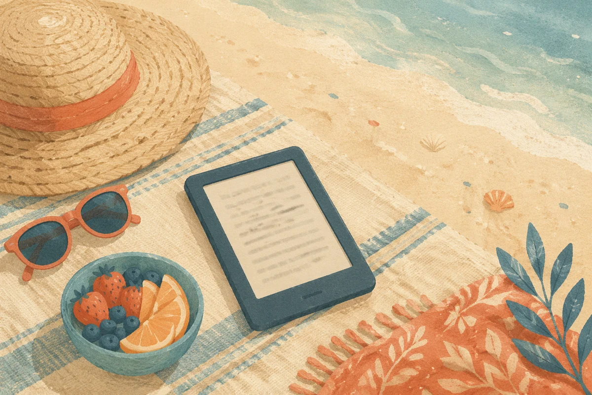 Ebook Reader Beach Towel Vacation Flat Lay