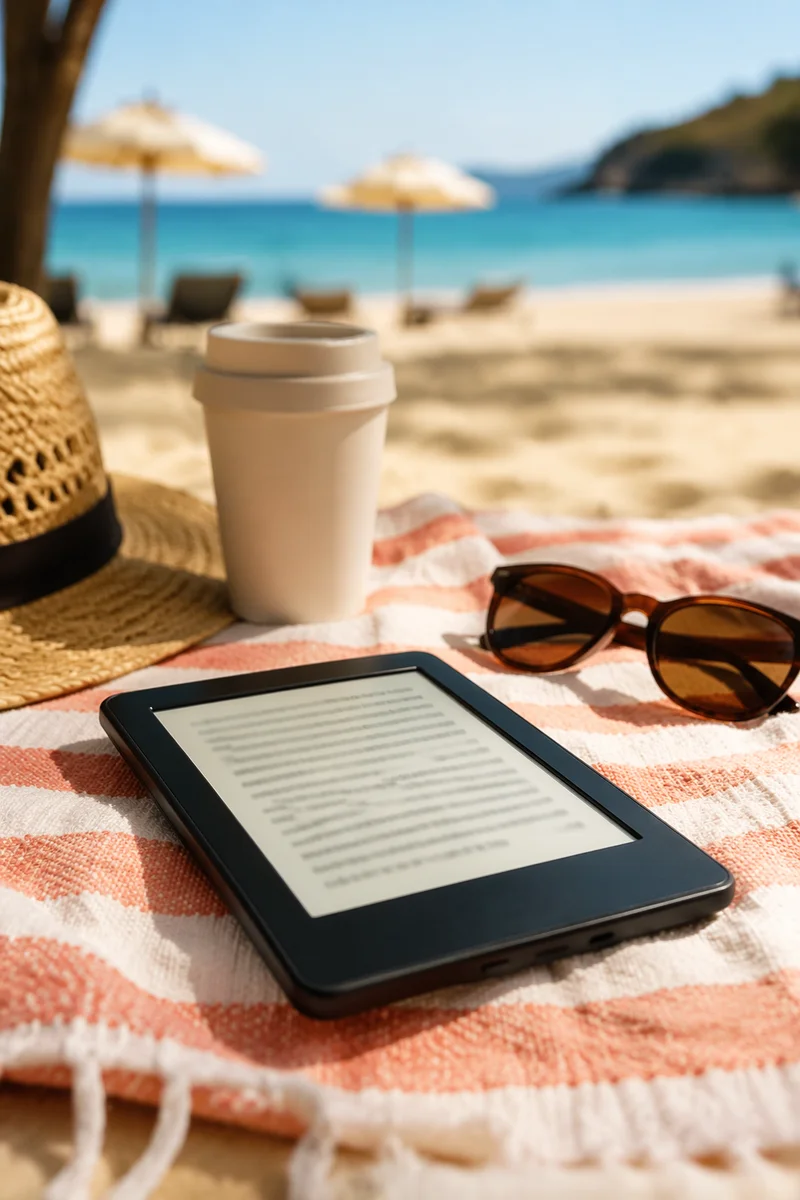 Ebook Reader on Beach Towel Vacation