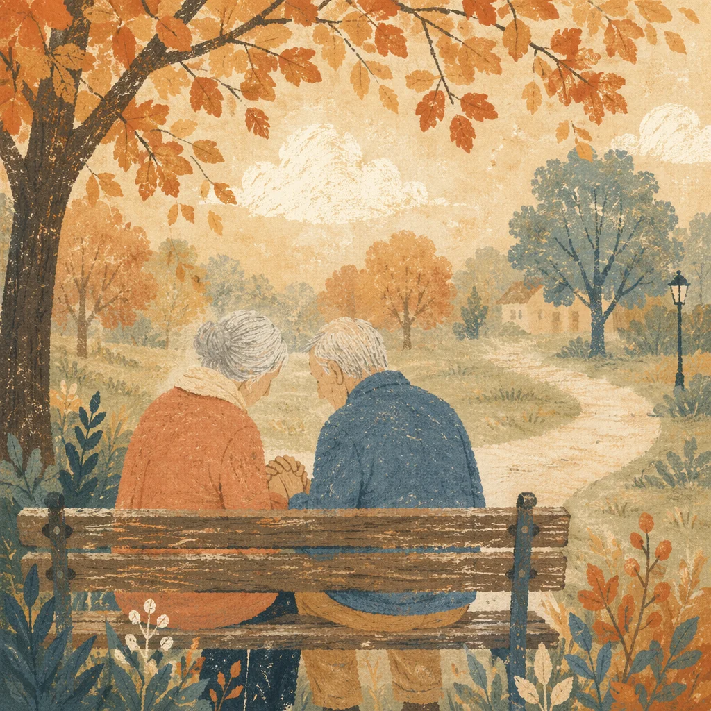Elderly Couple Praying on Park Bench