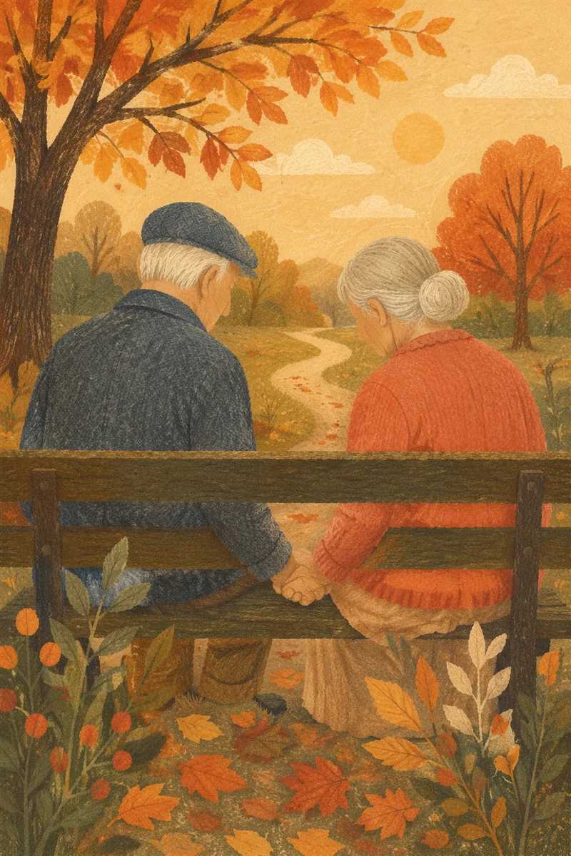Elderly Couple Praying on Park Bench