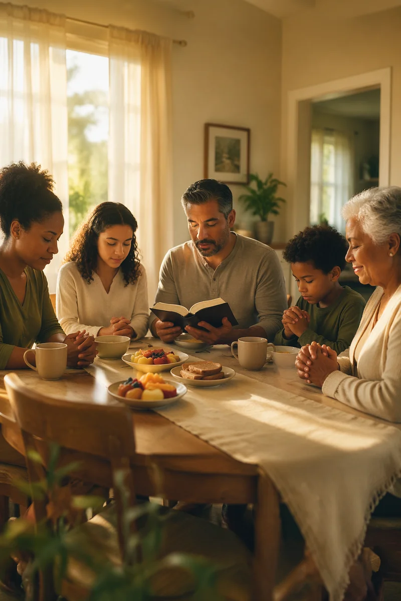 Family Morning Devotional at Breakfast Table