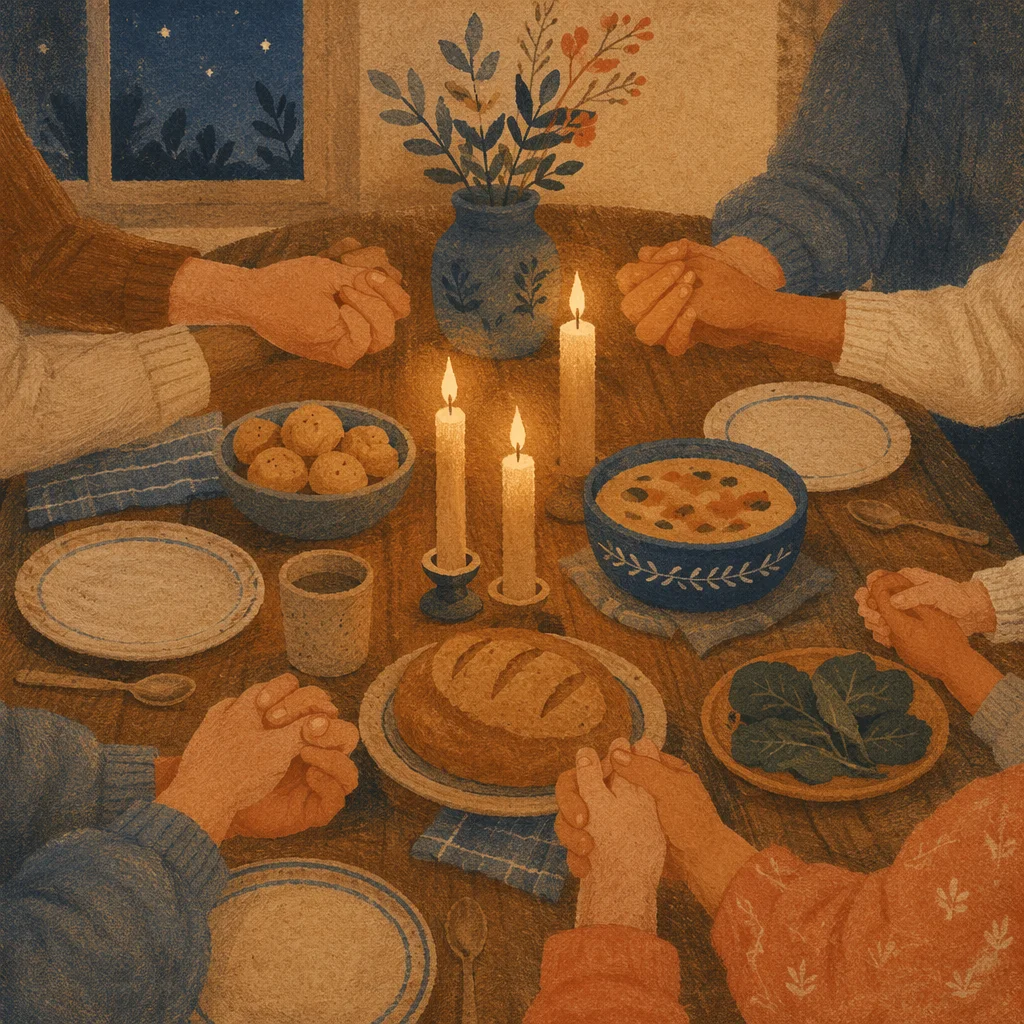 Grateful Family Prayer at Candlelit Dinner