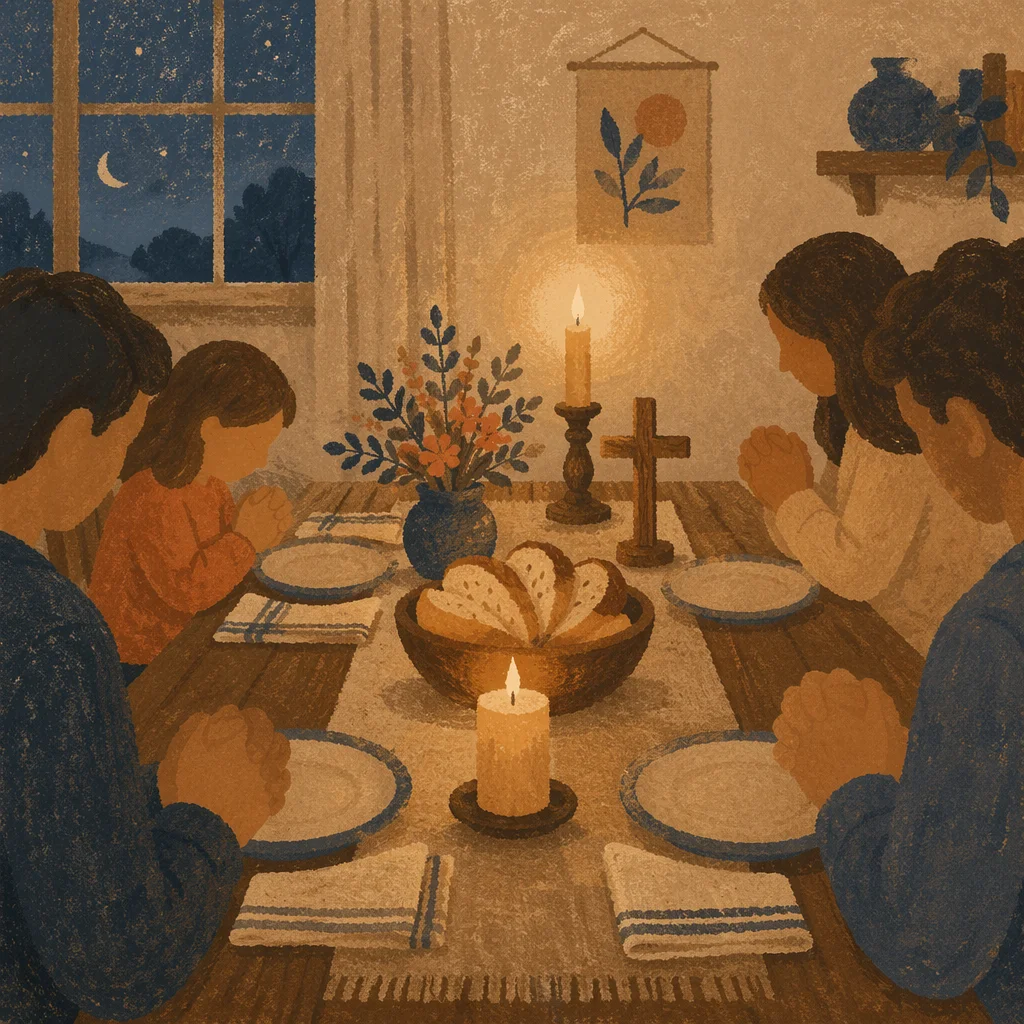 Candlelit Family Dinner Prayer at Twilight
