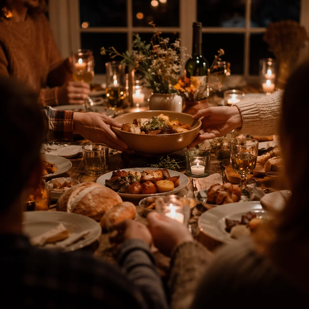 Candlelit Family Dinner Centered on Gratitude