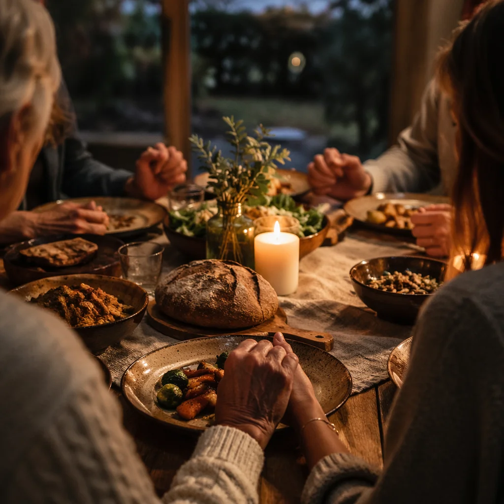 Candlelit Family Dinner Prayer at Dusk