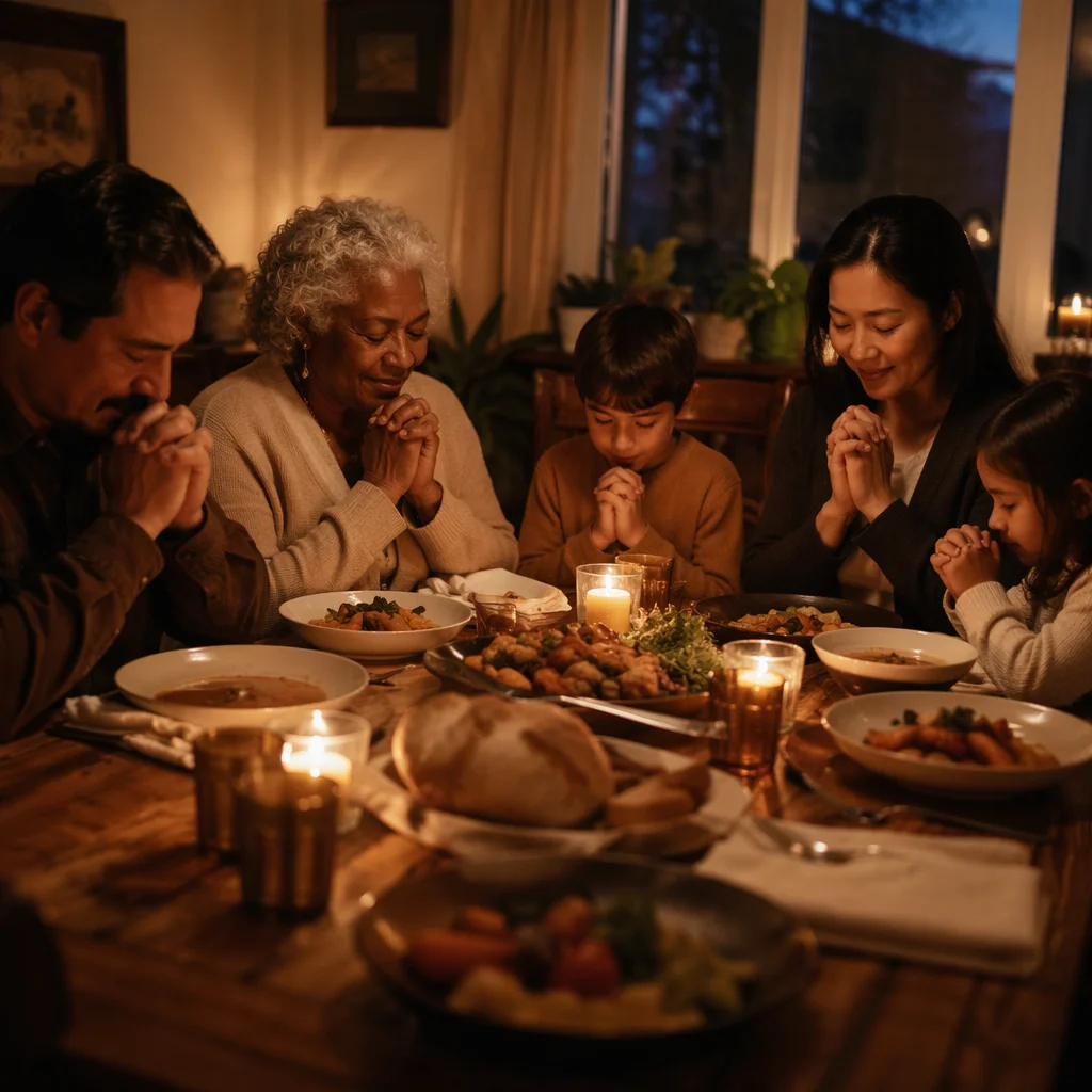 Family Dinner Gratitude by Candlelight
