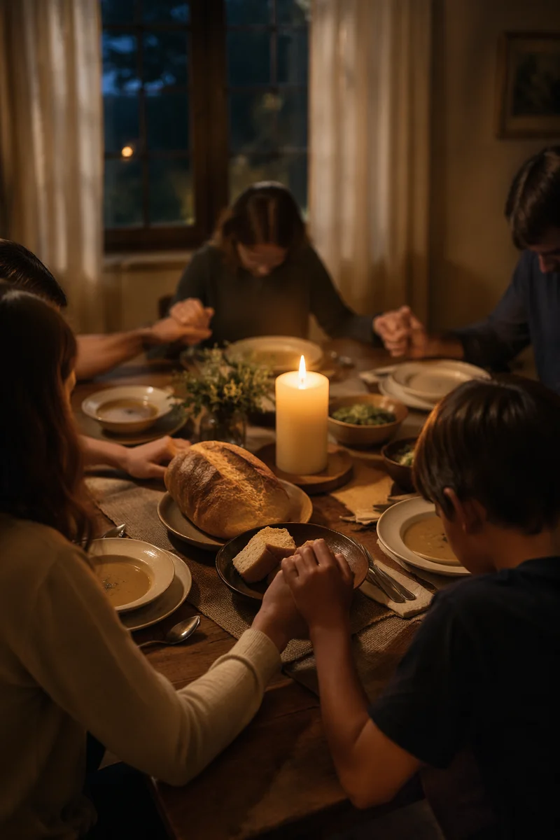 Candlelit Family Dinner Prayer at Twilight