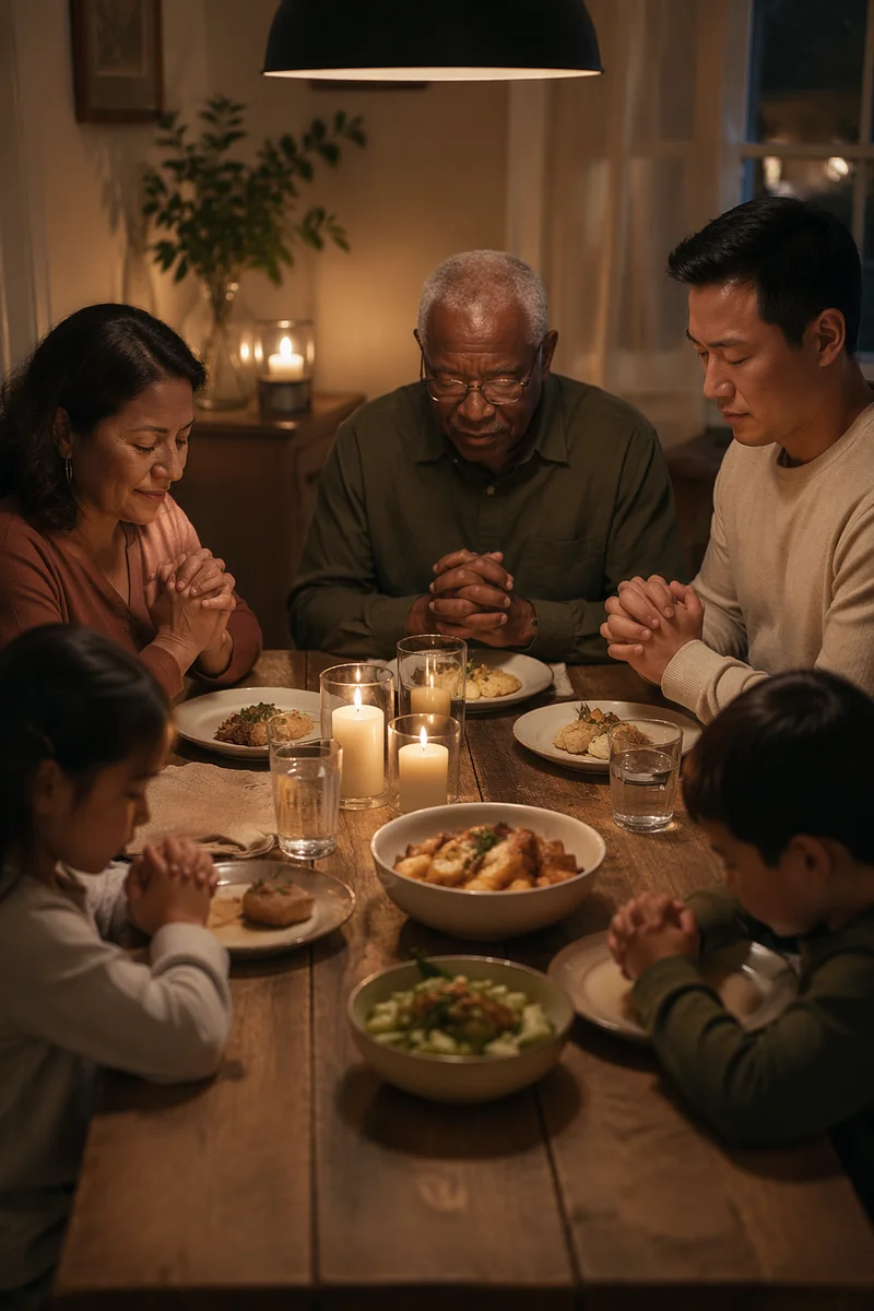 Multigenerational Family at Candlelit Dinner Table