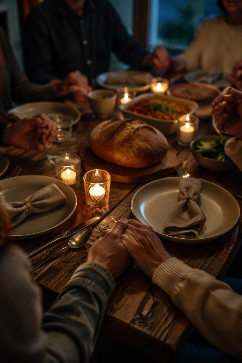 Candlelit Family Dinner Moment of Gratitude