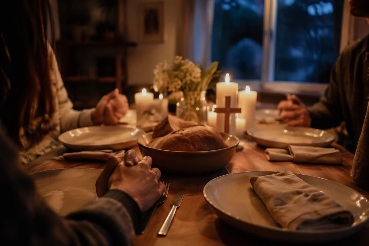 Candlelit Family Dinner Prayer at Twilight