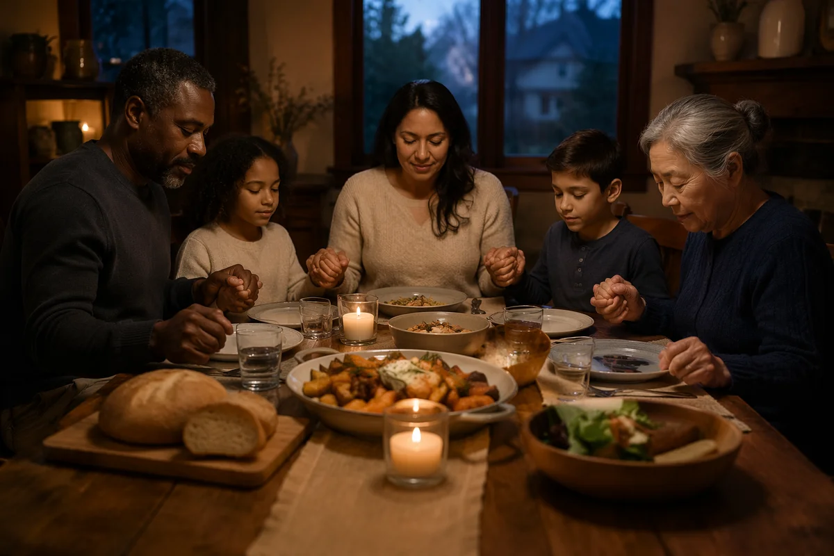 Family Holding Hands Before Dinner