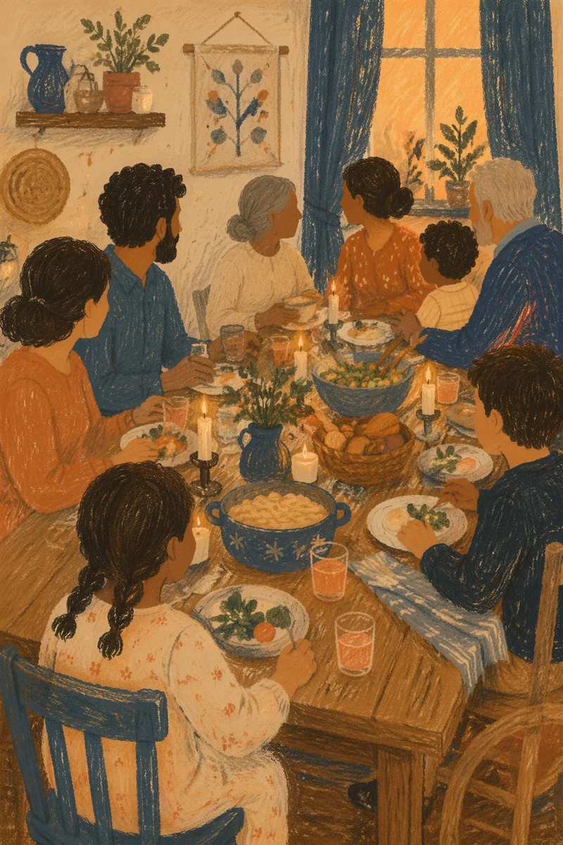 Joyful Family Dinner in Warm Candlelight