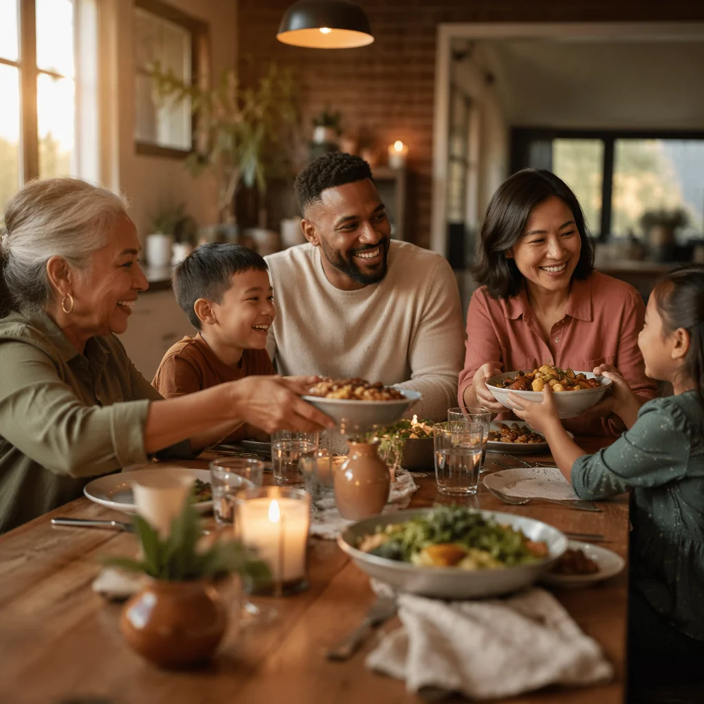 Multigenerational Family Laughing at Dinner Table