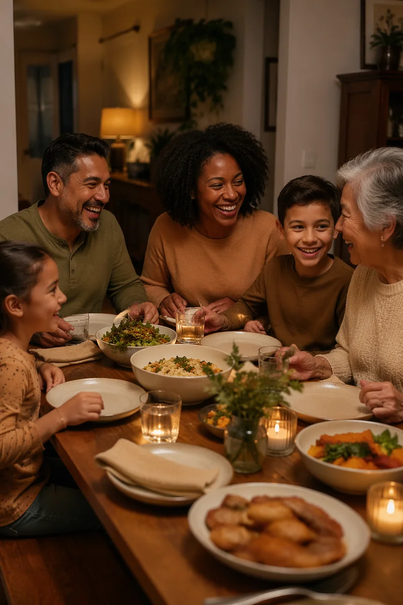 Multigenerational Family Laughing at Dinner Table