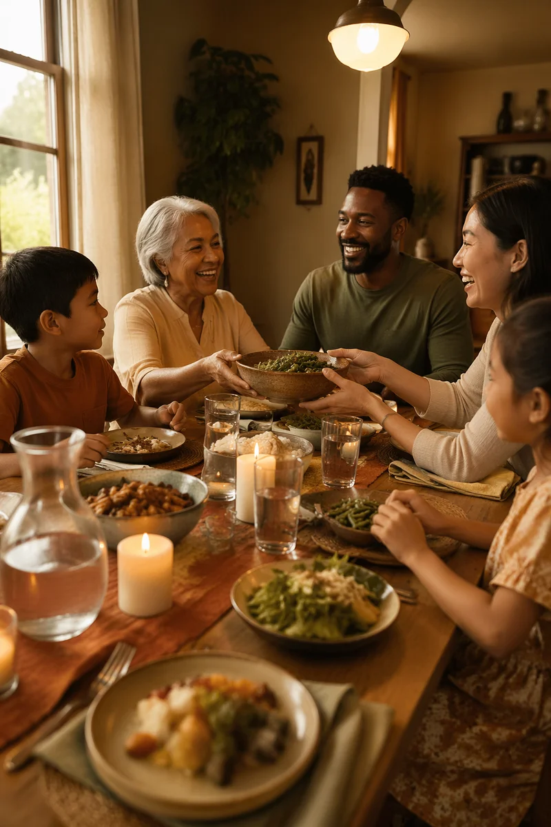 Multigenerational Family Laughing at Dinner Table