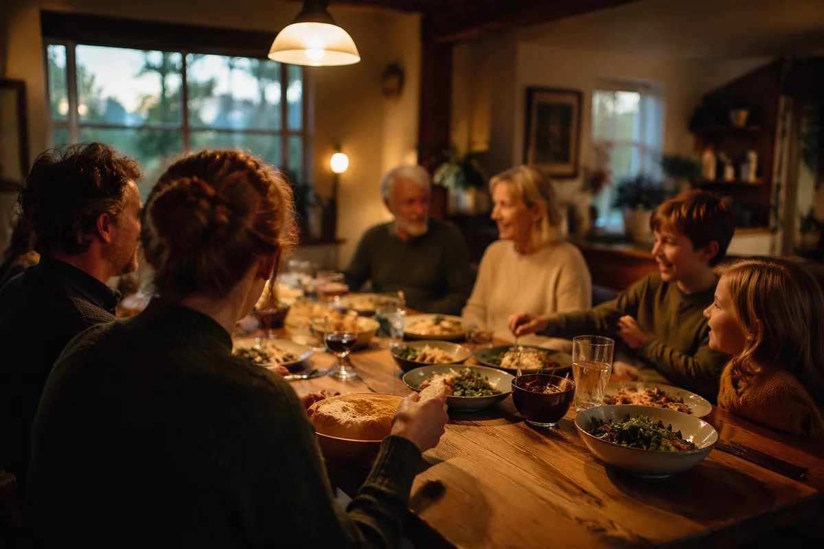 Multigenerational Family Laughing at Dinner Table