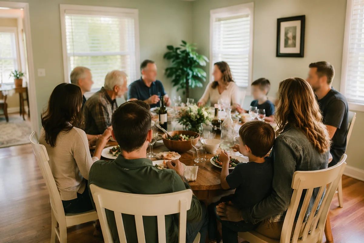 Multigenerational Family Laughing at Dinner Table