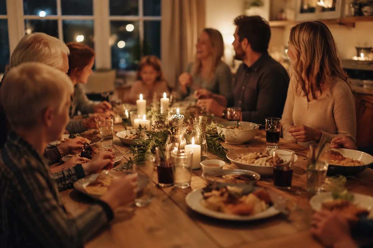 Joyful Family Dinner in Warm Candlelight