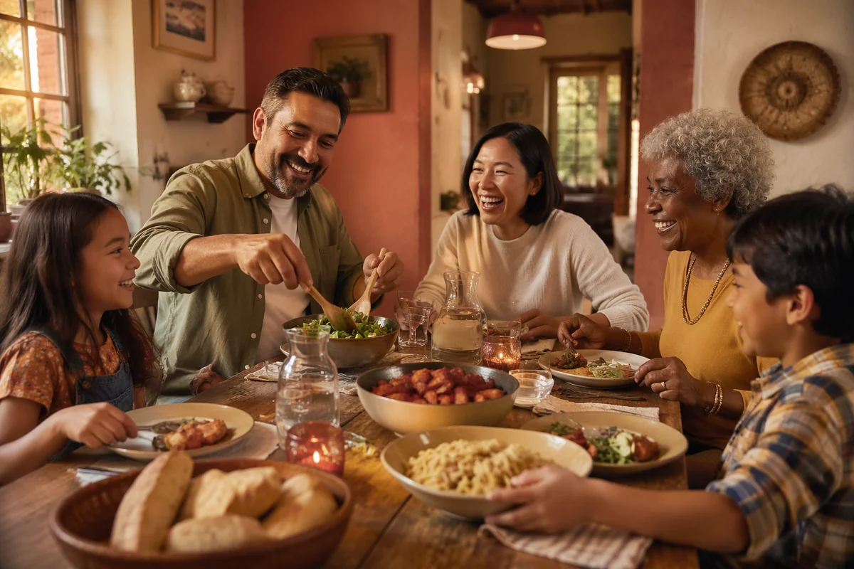 Multigenerational Family Laughing at Dinner Table