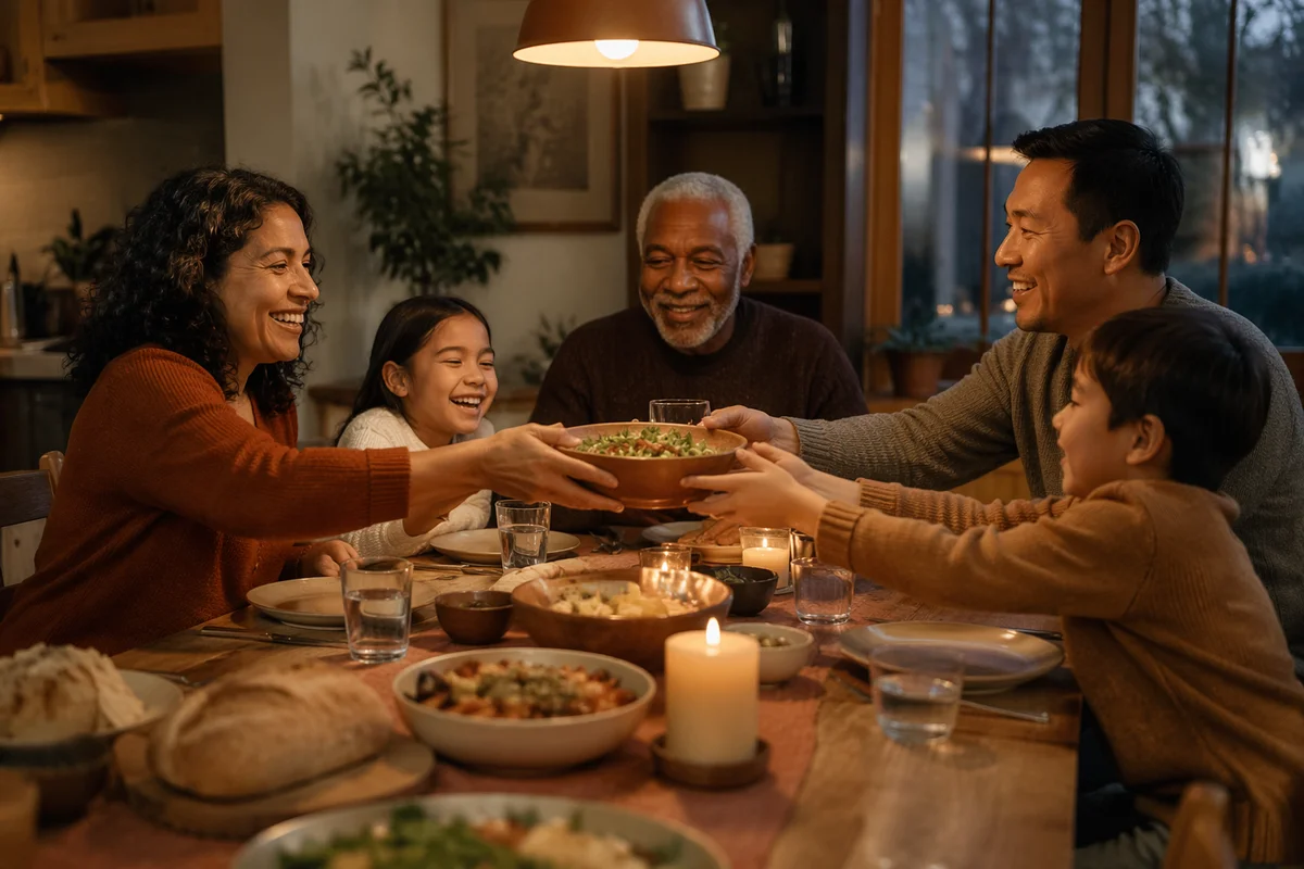 Multigenerational Family Laughing at Dinner Table