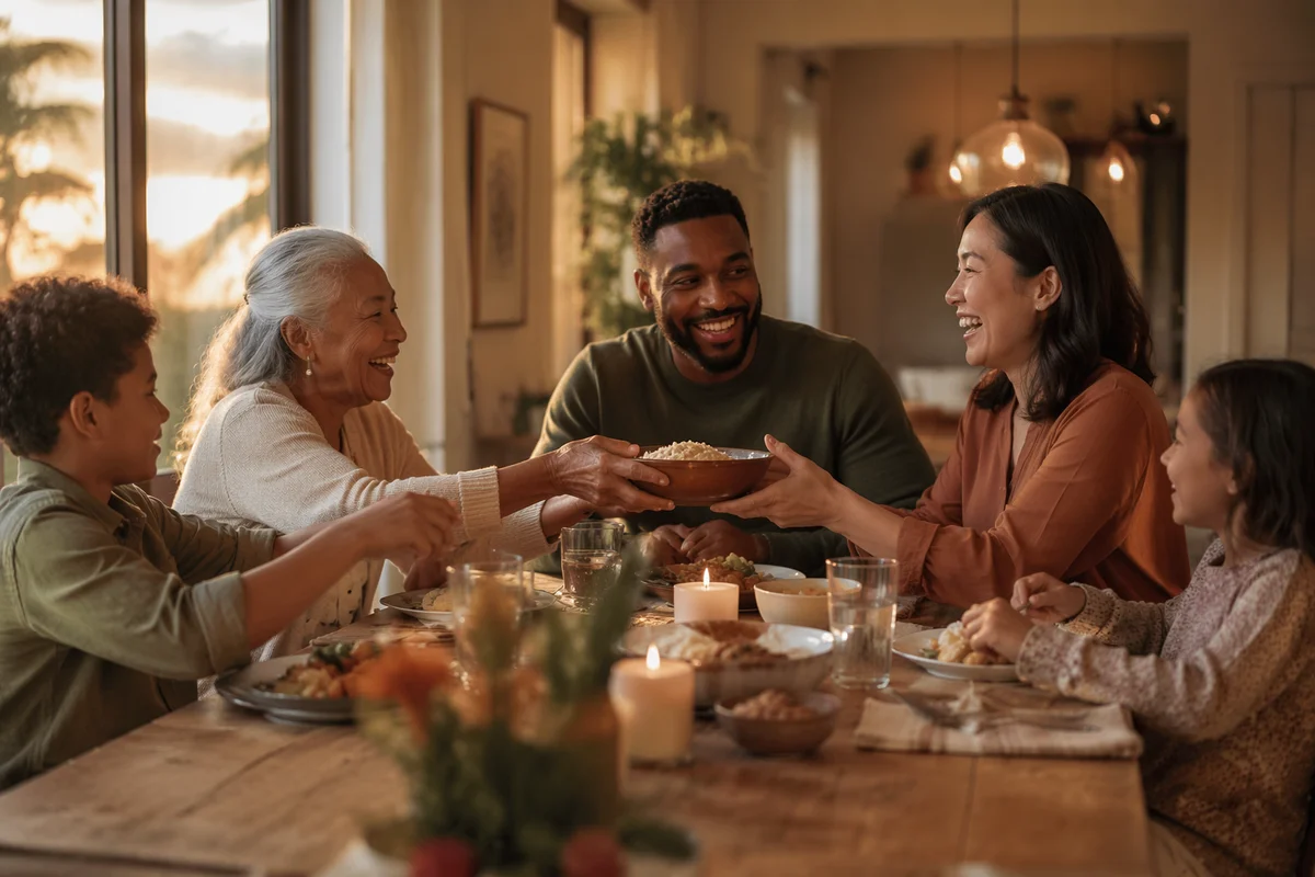 Multigenerational Family Laughing at Dinner Table