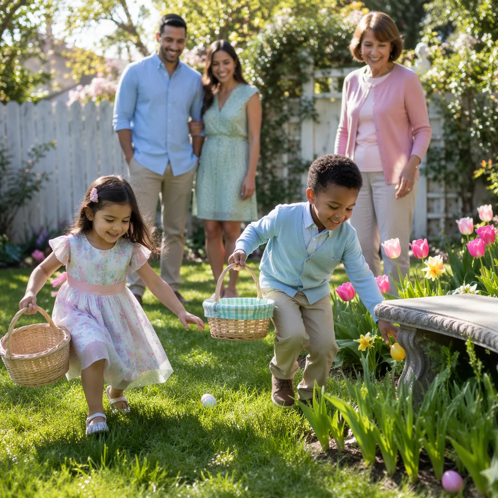 Family Easter Egg Hunt in Backyard