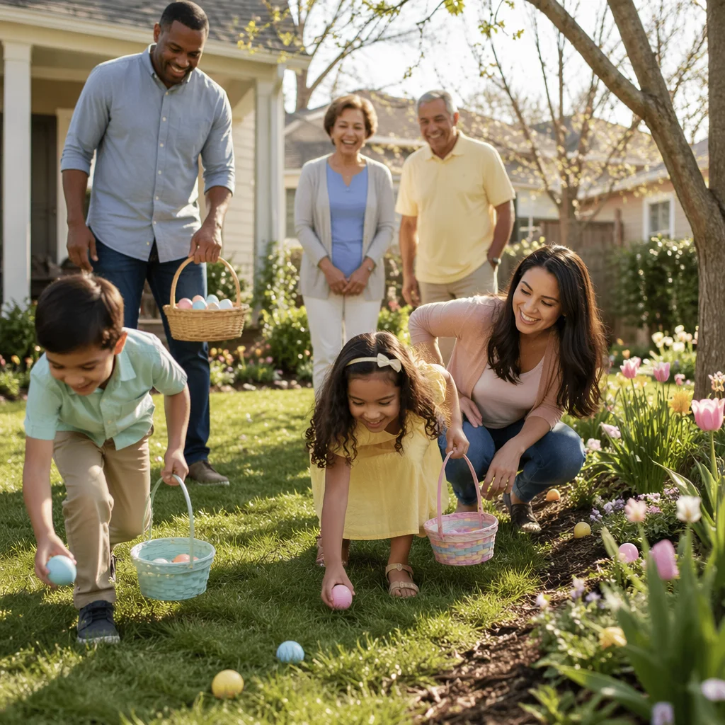 Family Easter Egg Hunt in Backyard