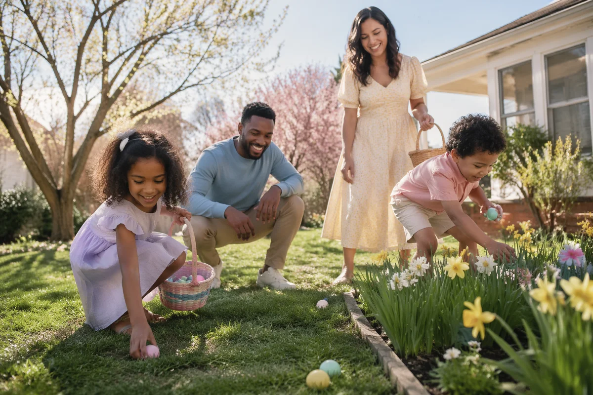 Family Easter Egg Hunt in Backyard