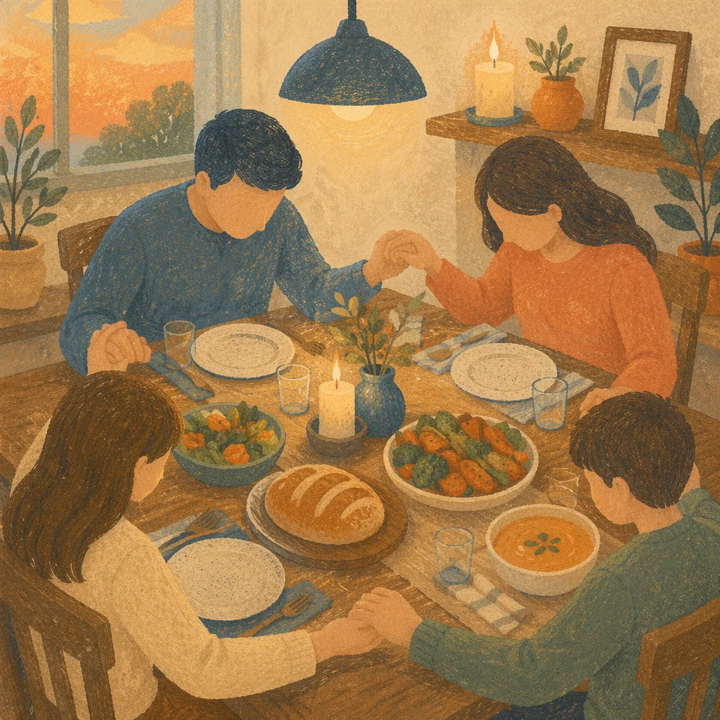 Family Grace Prayer at Dinner Table