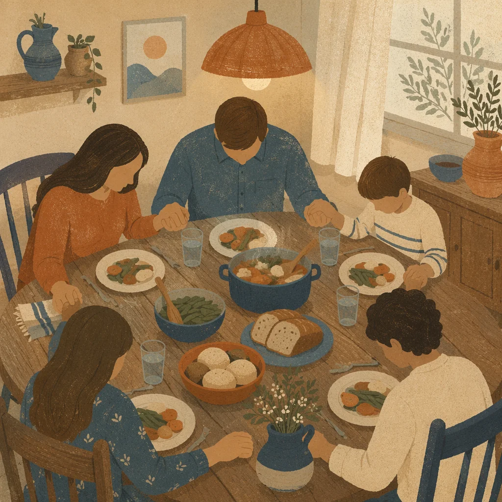 Family Grace Before Dinner at Home