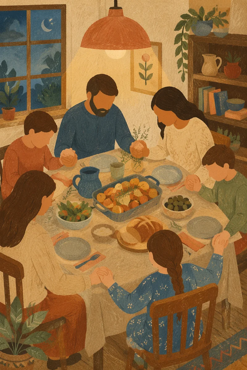 Family Grace Prayer at Dinner Table