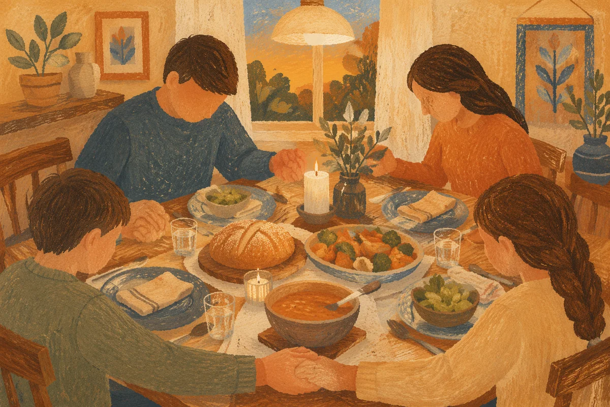 Family Grace Prayer at Dinner Table