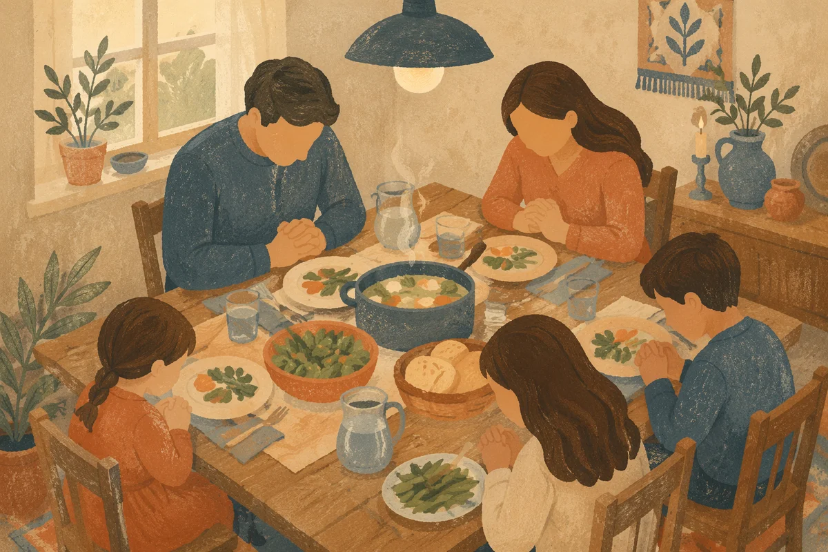Family Grace Prayer at Dinner Table