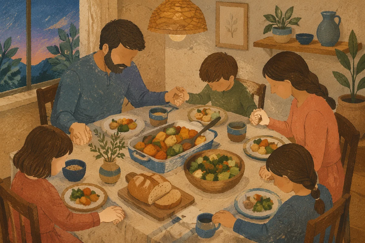 Family Grace Prayer at Dinner Table