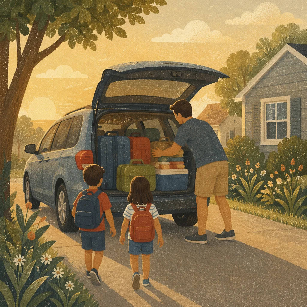 Family Loading Minivan for Summer Road Trip
