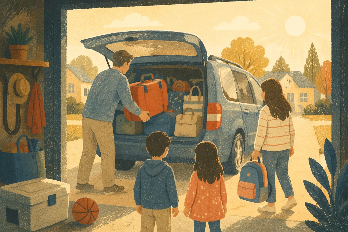 Family Loading Minivan for Summer Road Trip