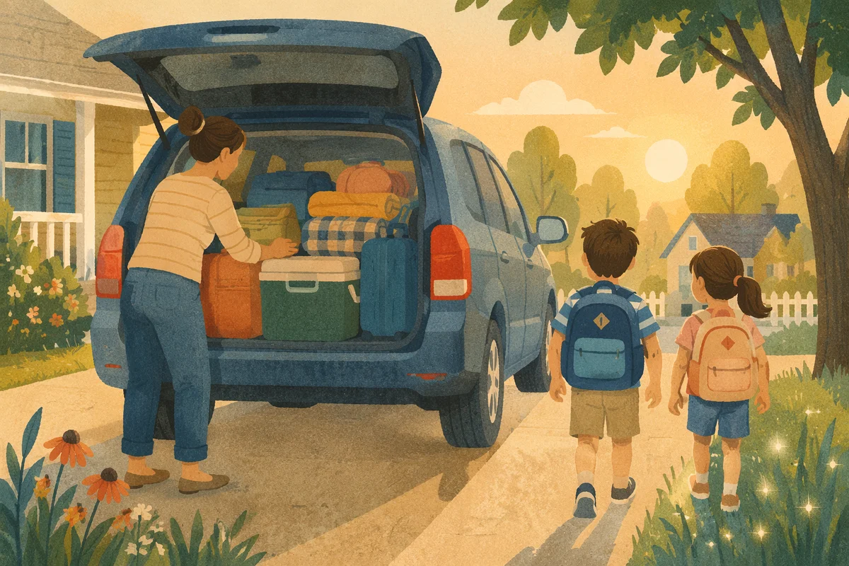 Family Loading Minivan for Summer Road Trip
