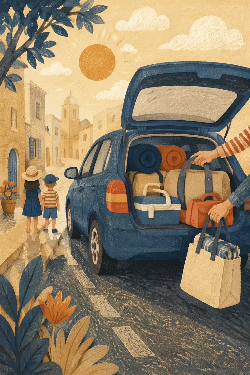 Sunny Family Road Trip Car Packing Scene